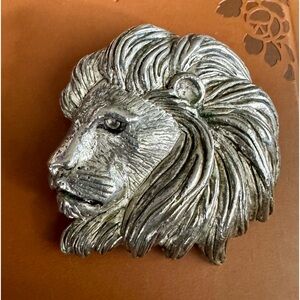 Vtg 70s Lion Head Pendant Belt Buckle Pewter? Large Boho 3x3 Western As Is